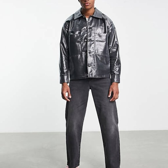 NEW Weekday bryant coated overshirt in black - Picture 4 of 8